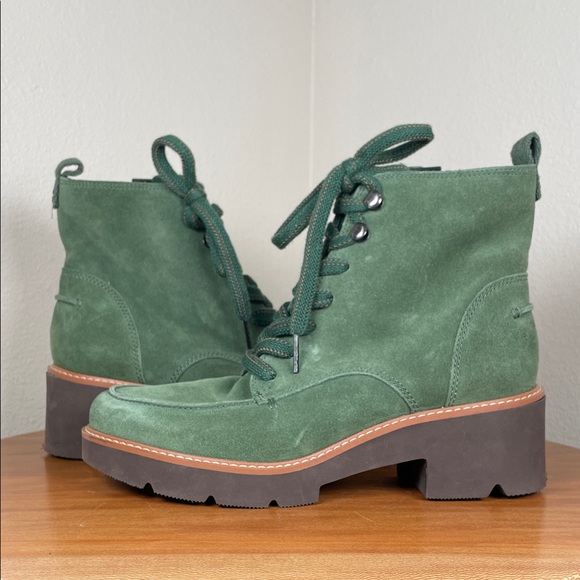 Naturalizer Shoes - Women’s Naturalizer Dara Lug Sole Booties Green Suede Lace Up Size 7